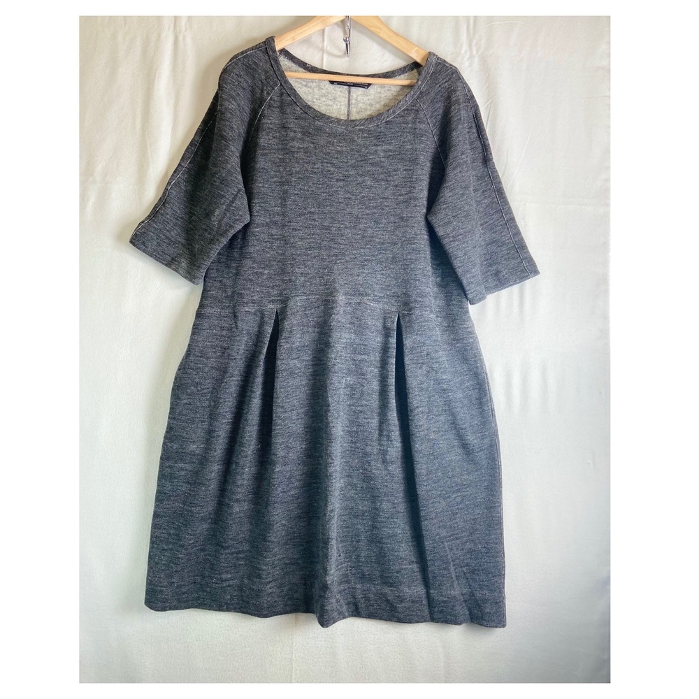 Peruvian Connection Gray Sweatshirt Dress XL Soft Plush Knit Drop Waist Pockets